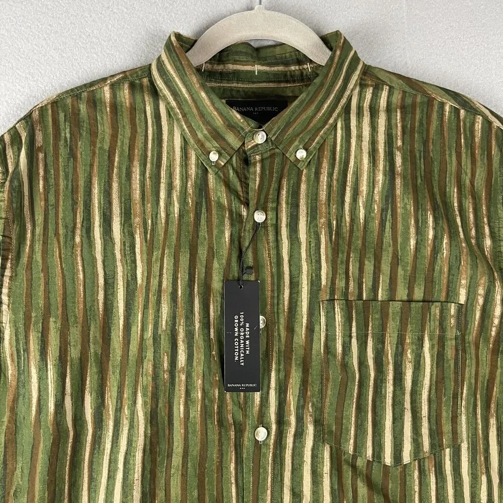 Banana Republic Shirt Mens XL Slim Fit Organic‎ Cotton Button Up Striped Eco NWT